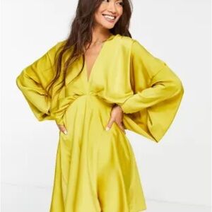 ASOS DESIGN XS Satin Minidress Yellow Gold